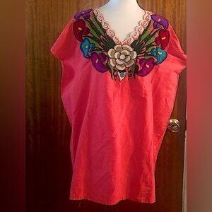 *90’s vintage -coral, embroidered tunic OSFM